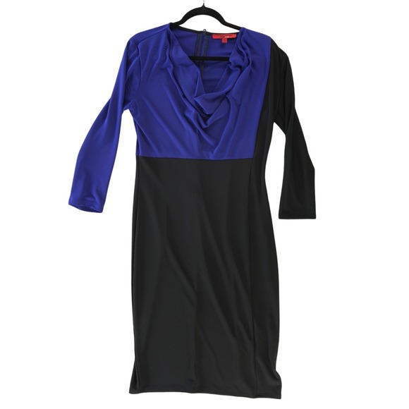 Narciso Rodriguez Dress Women's Size Medium Cobalt Black Colorblock Cowl Y2K - Picture 2 of 6